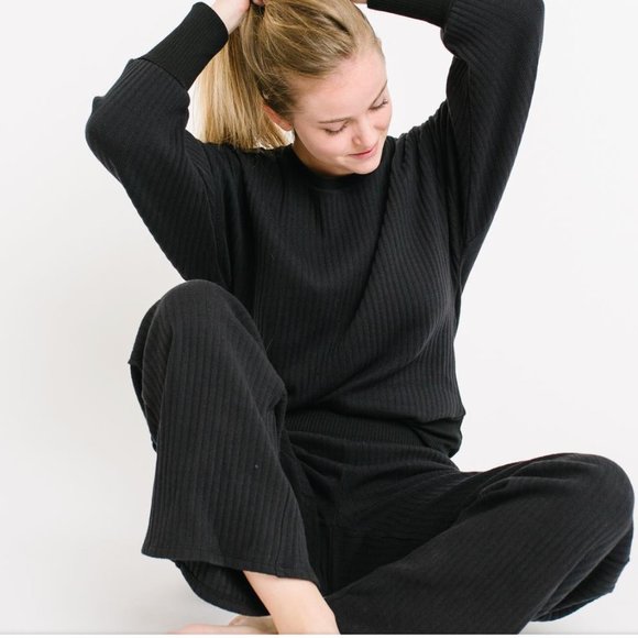 Black Cotton Pajama Set Minimalist Loungewear Sleepwear Lagenlook halloween - Picture 1 of 16